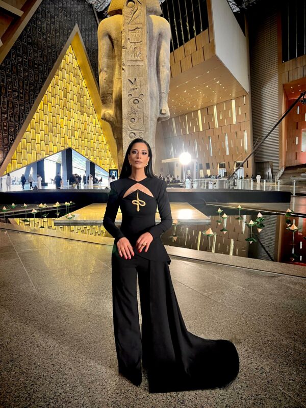 Marina Elmasry wearing Reem Jano jewelry at Grand Egyptian Museum opening 